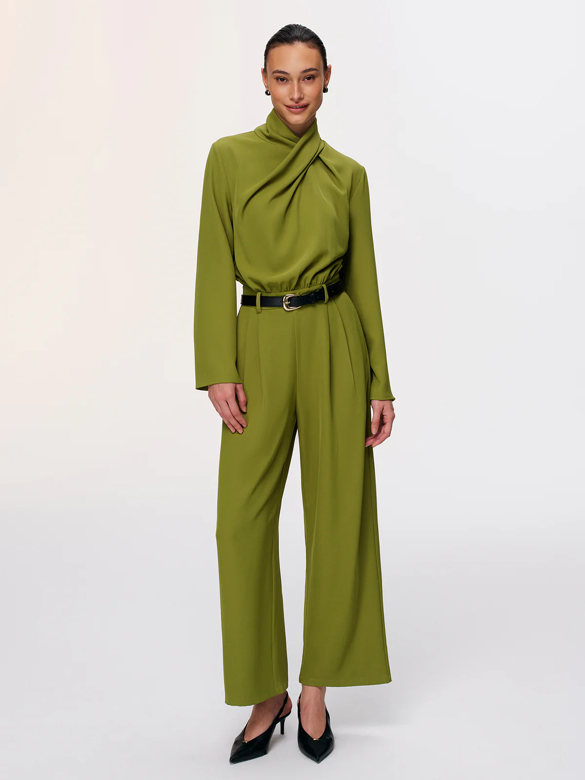 Belted Twist-Neck Wide-Leg Jumpsuit - Image 2