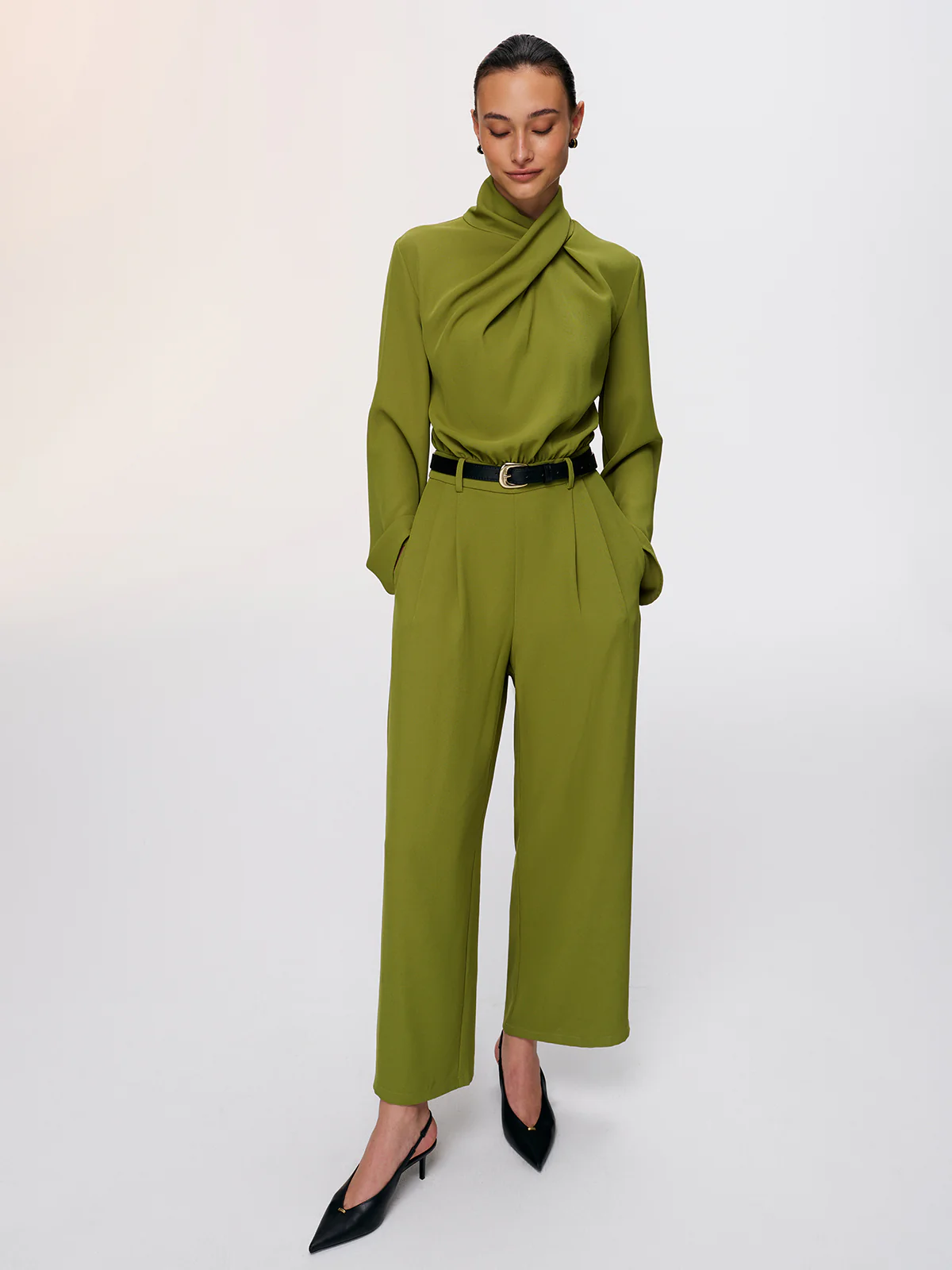 Belted Twist-Neck Wide-Leg Jumpsuit - Image 6
