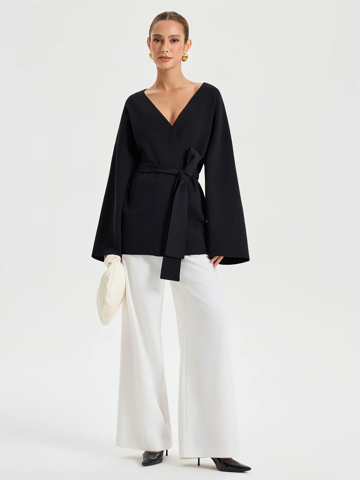 Belted V-neck Kimono Cardigan