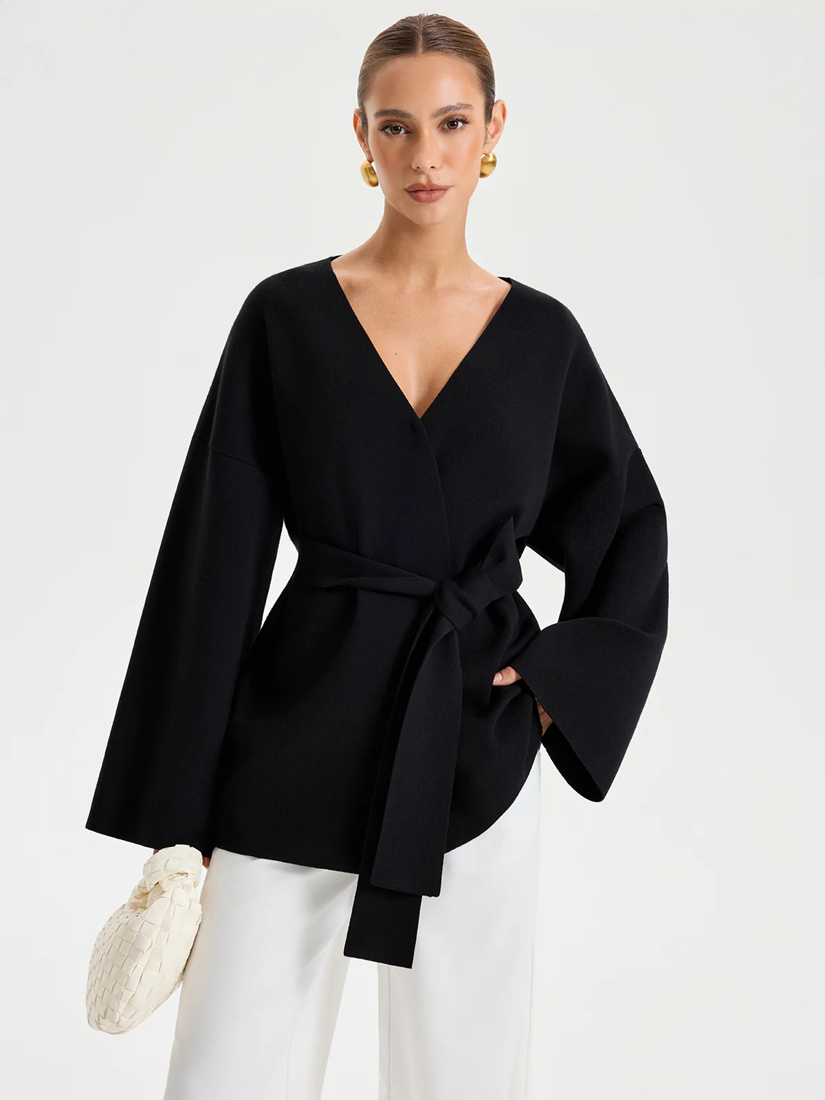 Belted V-neck Kimono Cardigan - Image 2