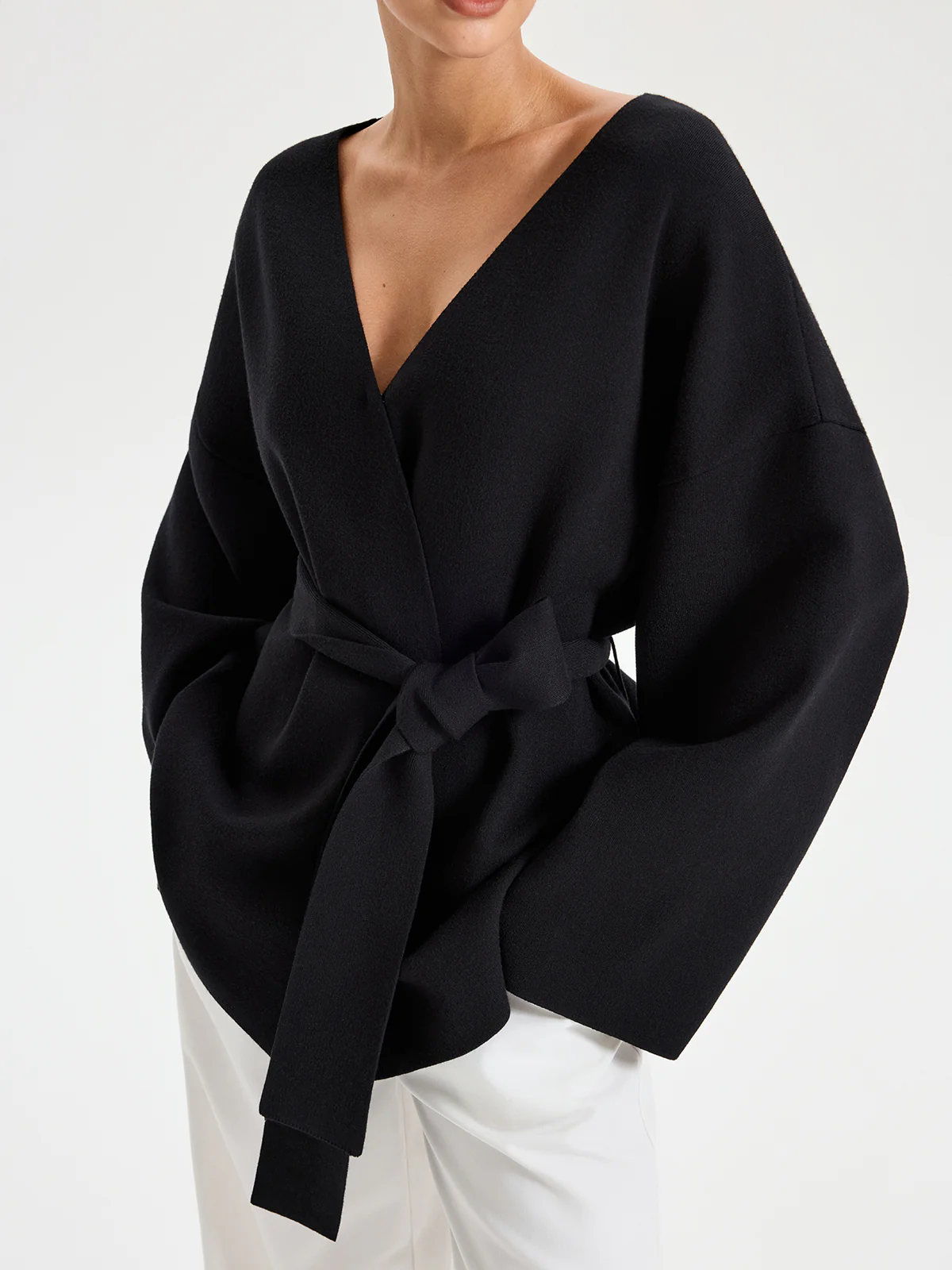 Belted V-neck Kimono Cardigan - Image 3