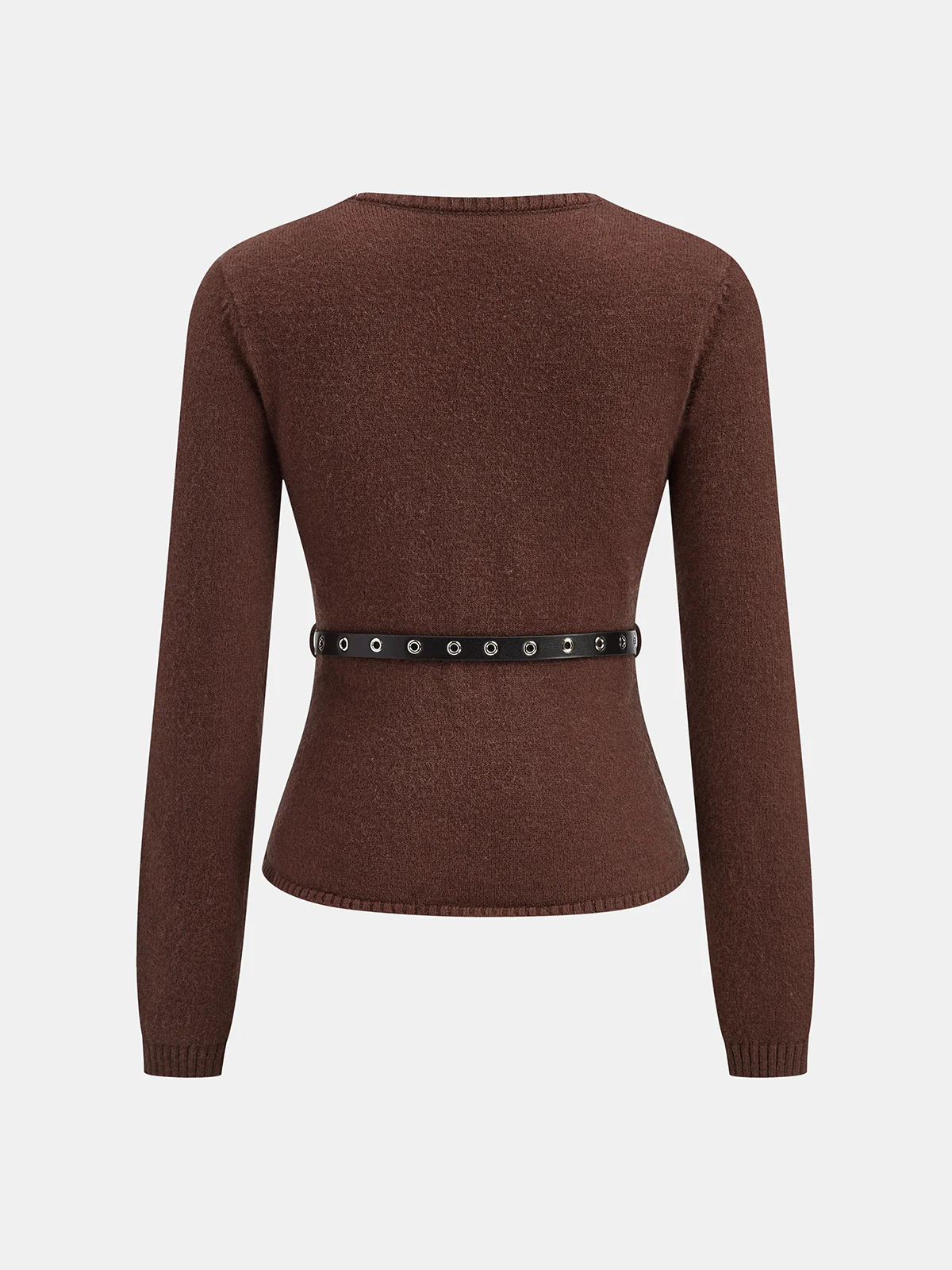 Belted V-Neck Knit Cardigan - Image 2