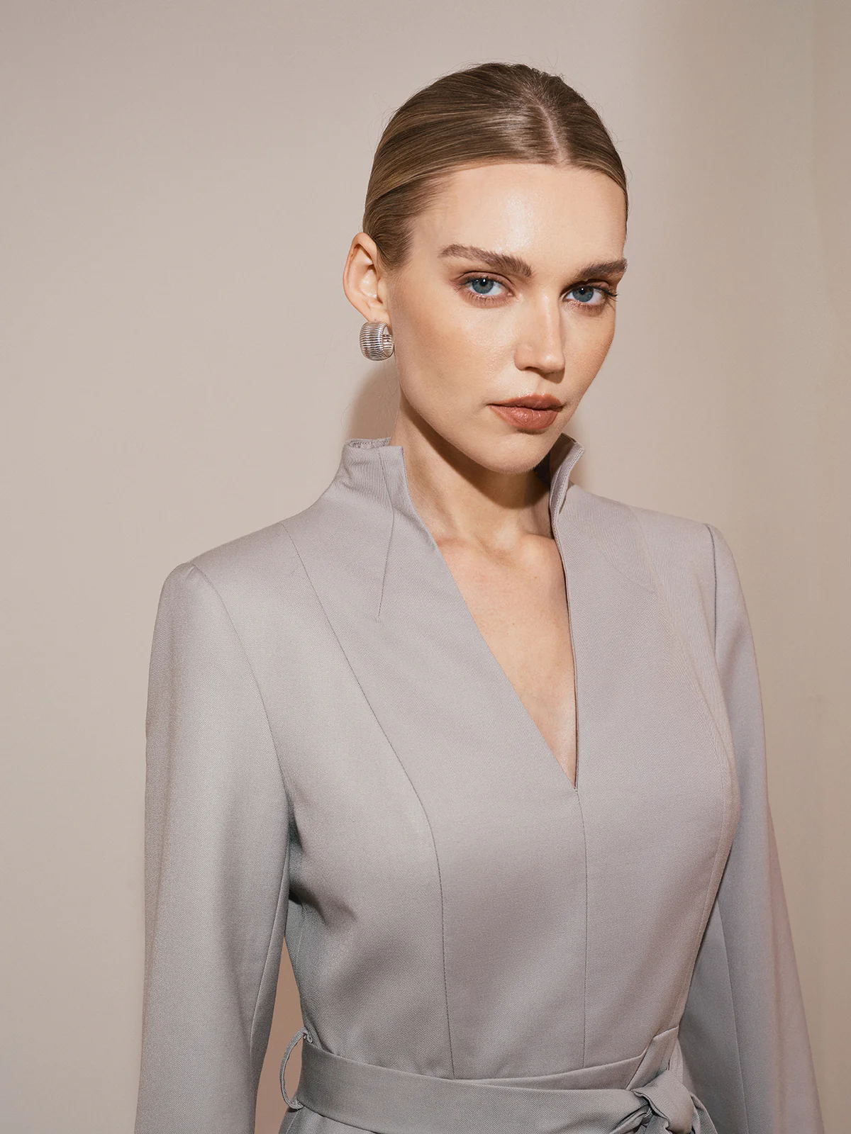 Belted V-Neck Long Sleeve Dress - Image 6
