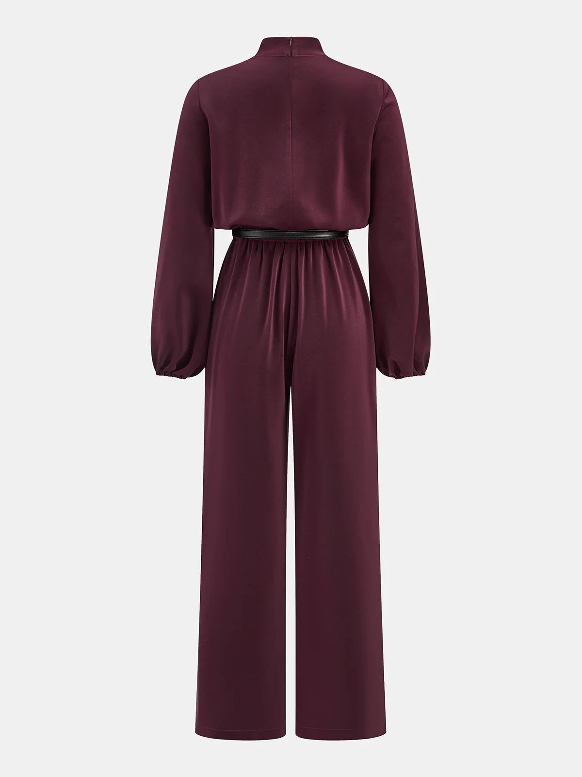 Belted V-Neck Satin Jumpsuit - Image 2