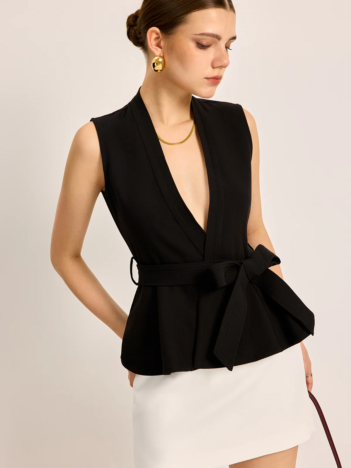 Belted V-Neck Sleeveless Top - Image 6