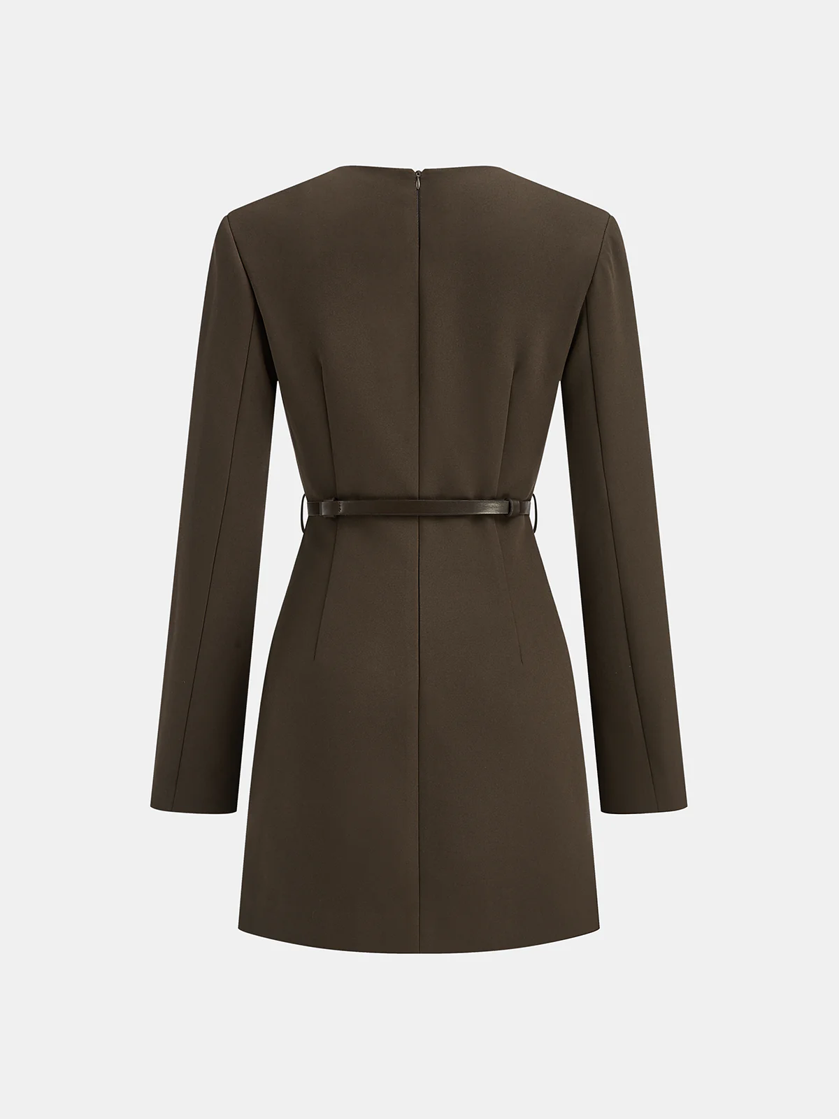 Belted V-Neck Tailored Dress - Image 3
