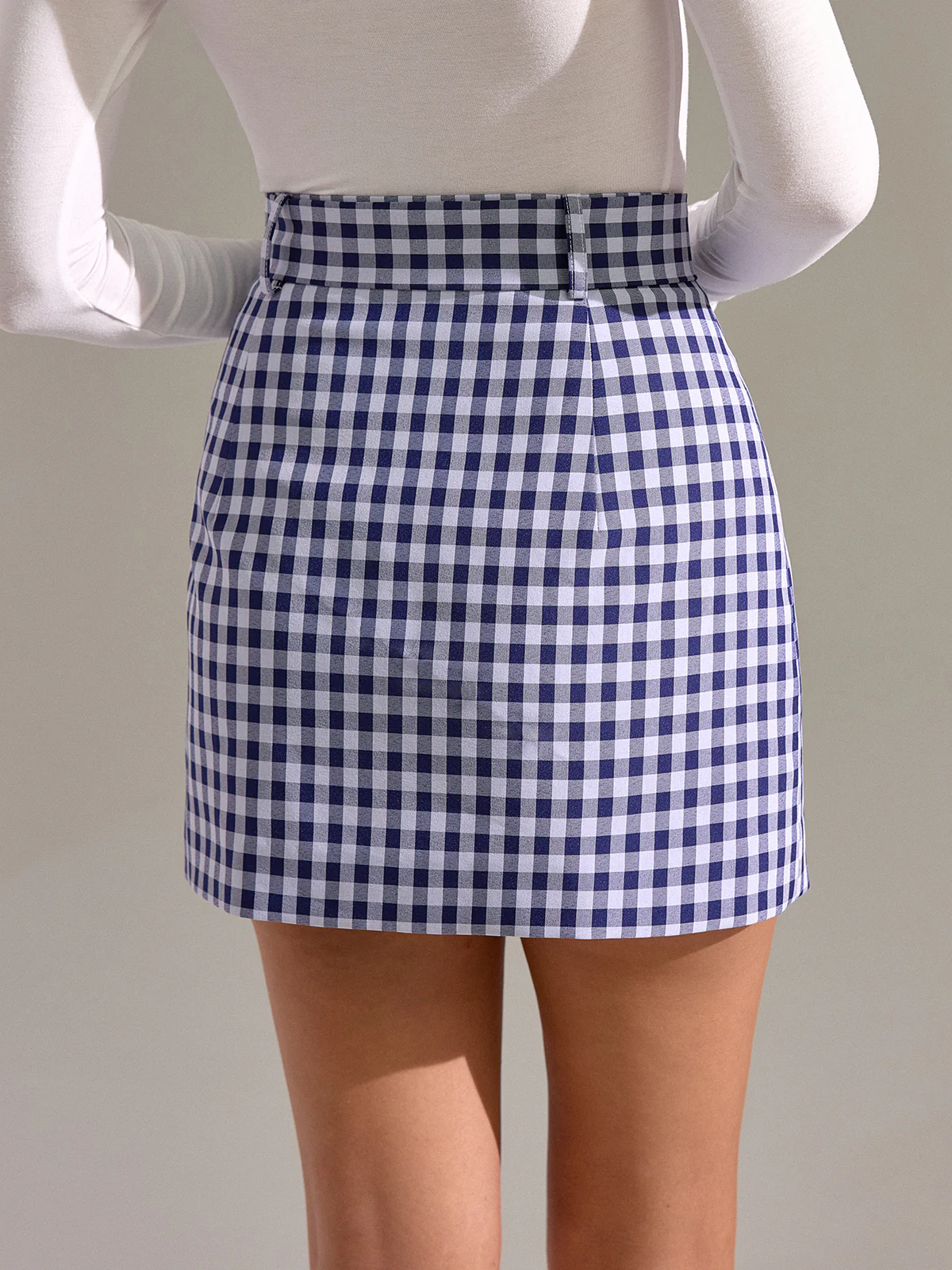 Belted Vintage Gingham Split Mini Skirt - Image 6
