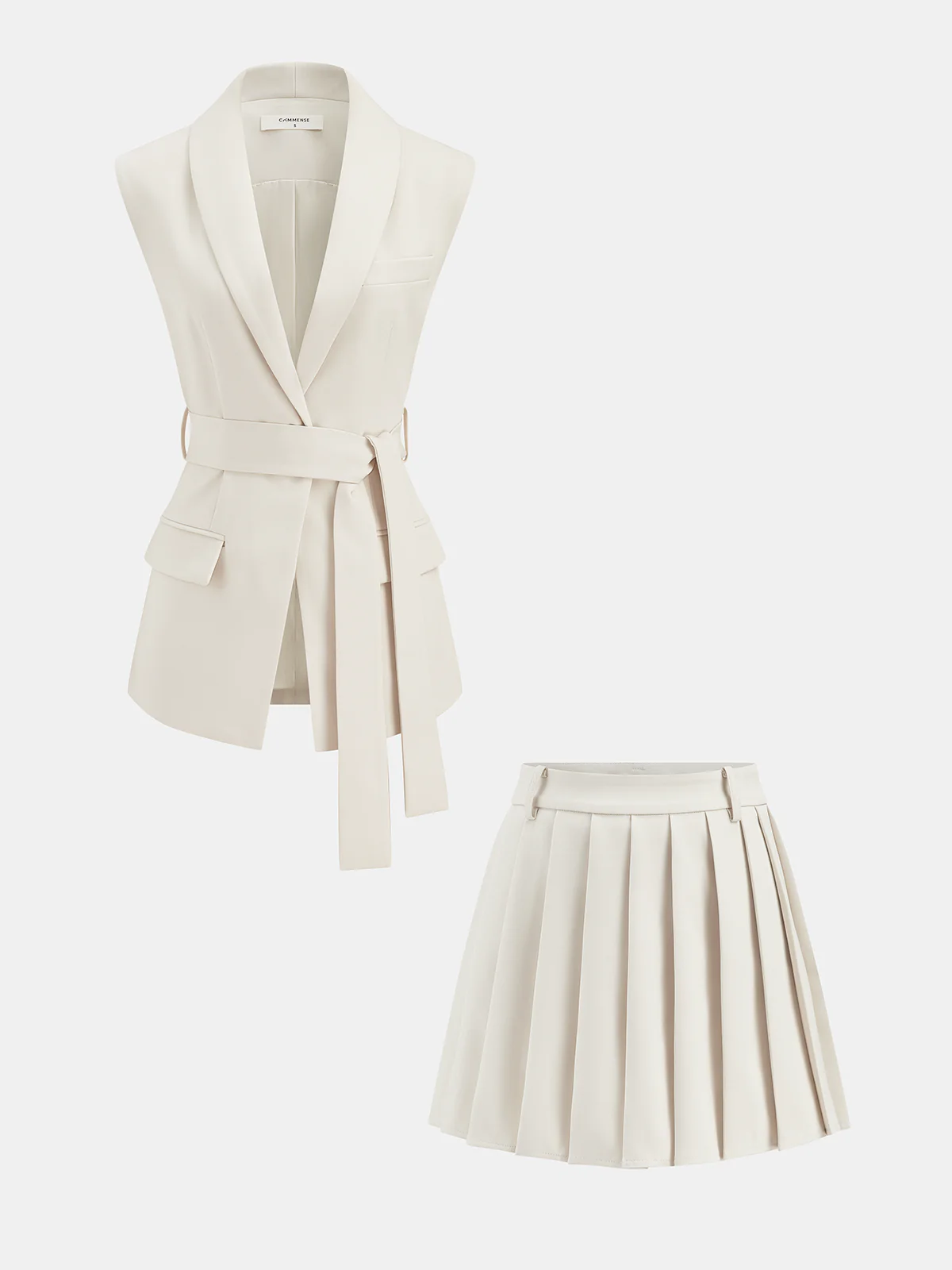 Belted Waistcoat Vest & Pleated Mini Skirt Set - Image 2