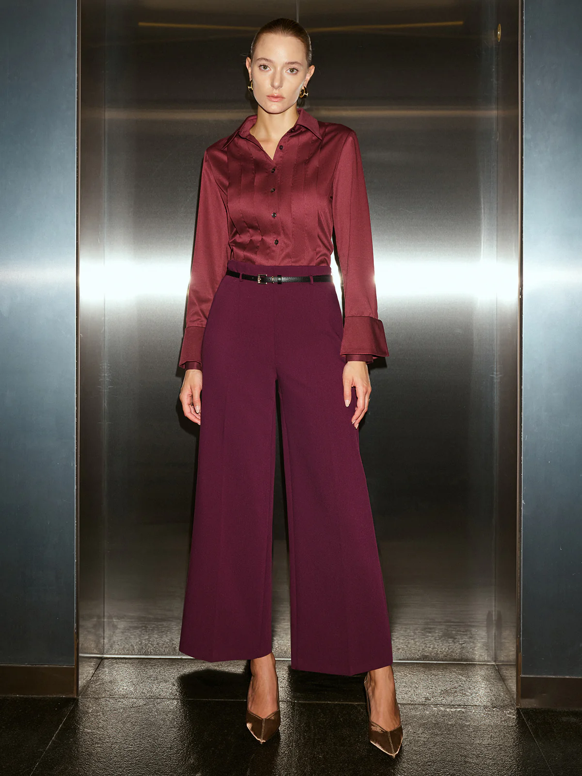 Belted Wide-Leg Cropped Pants - Image 2