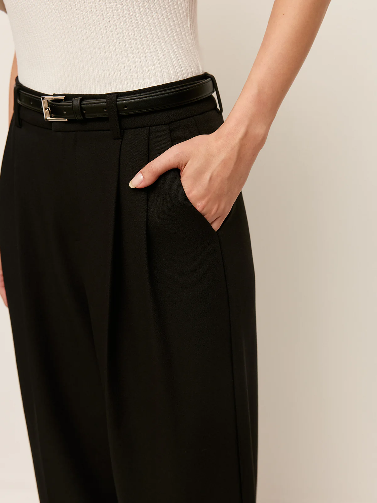 Belted Wide-Leg High-Waist Pants With Pockets - Image 4