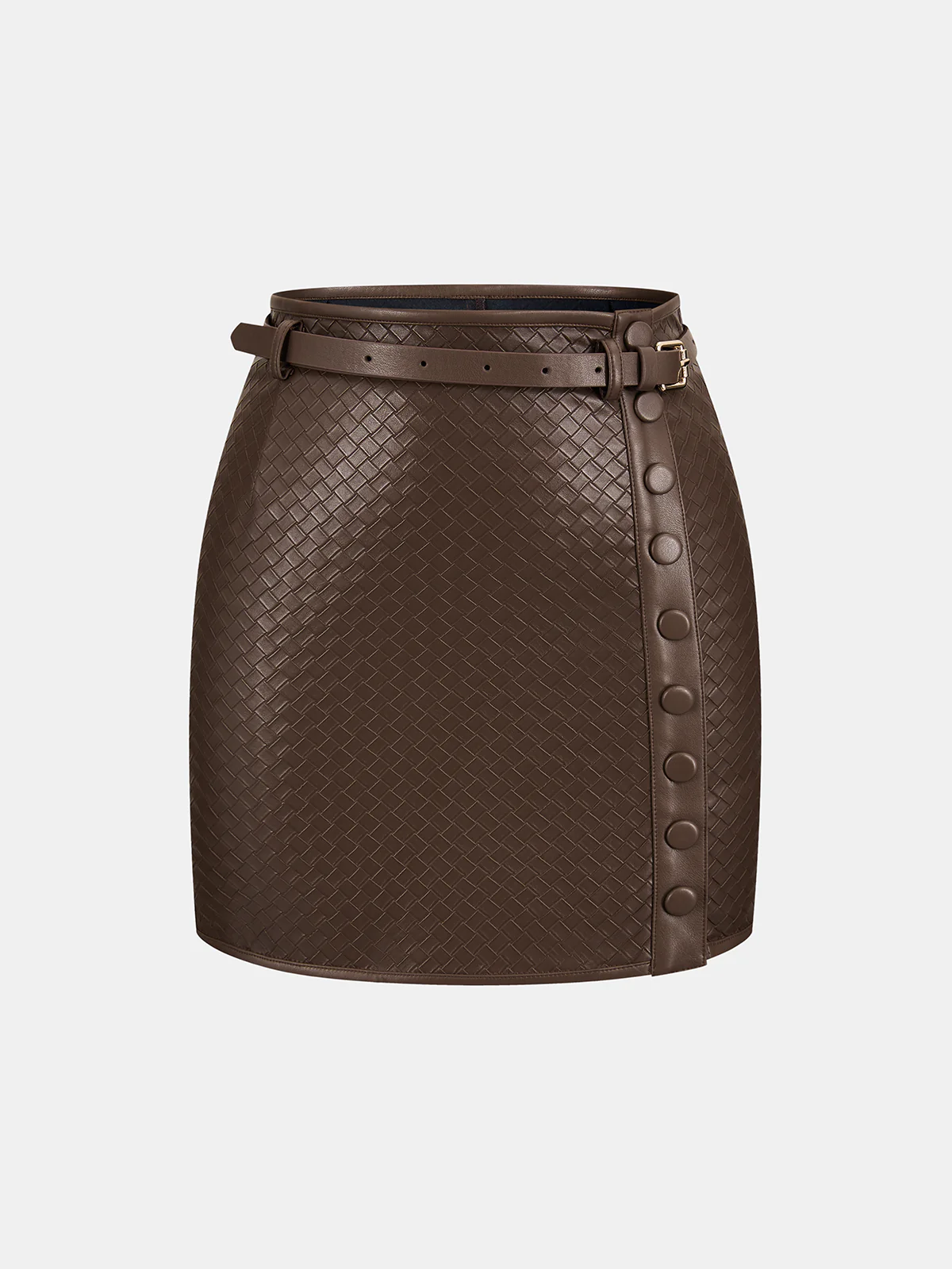 Belted Woven Faux Leather Mini Skirt