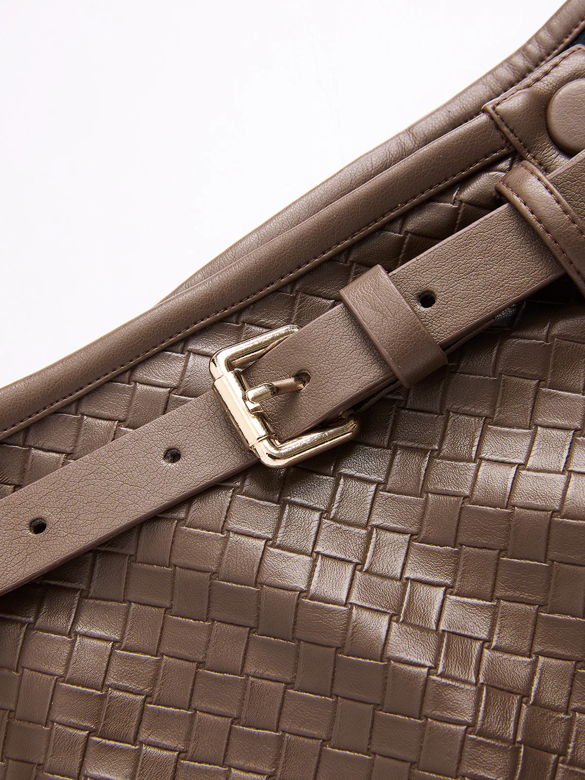 Belted Woven Faux Leather Mini Skirt - Image 4