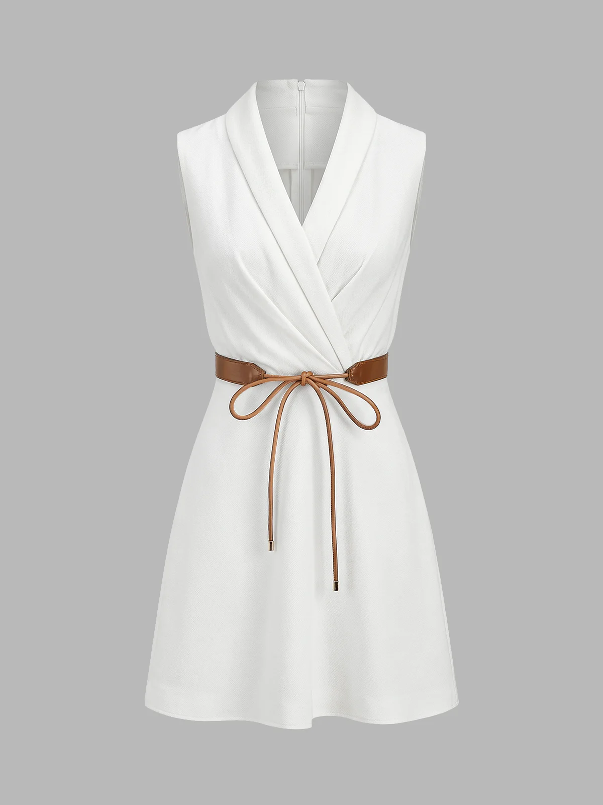 Belted Wrap Linen Blend Sleeveless Mini Dress - Image 5