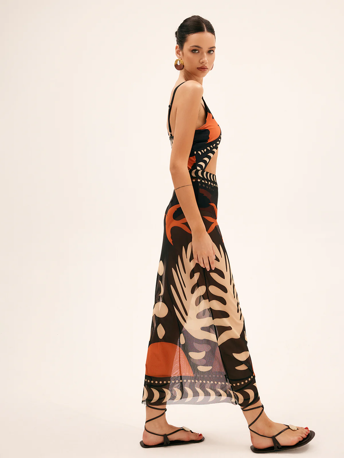 Bird Print Mesh Cover Up Maxi Skirt - Image 5
