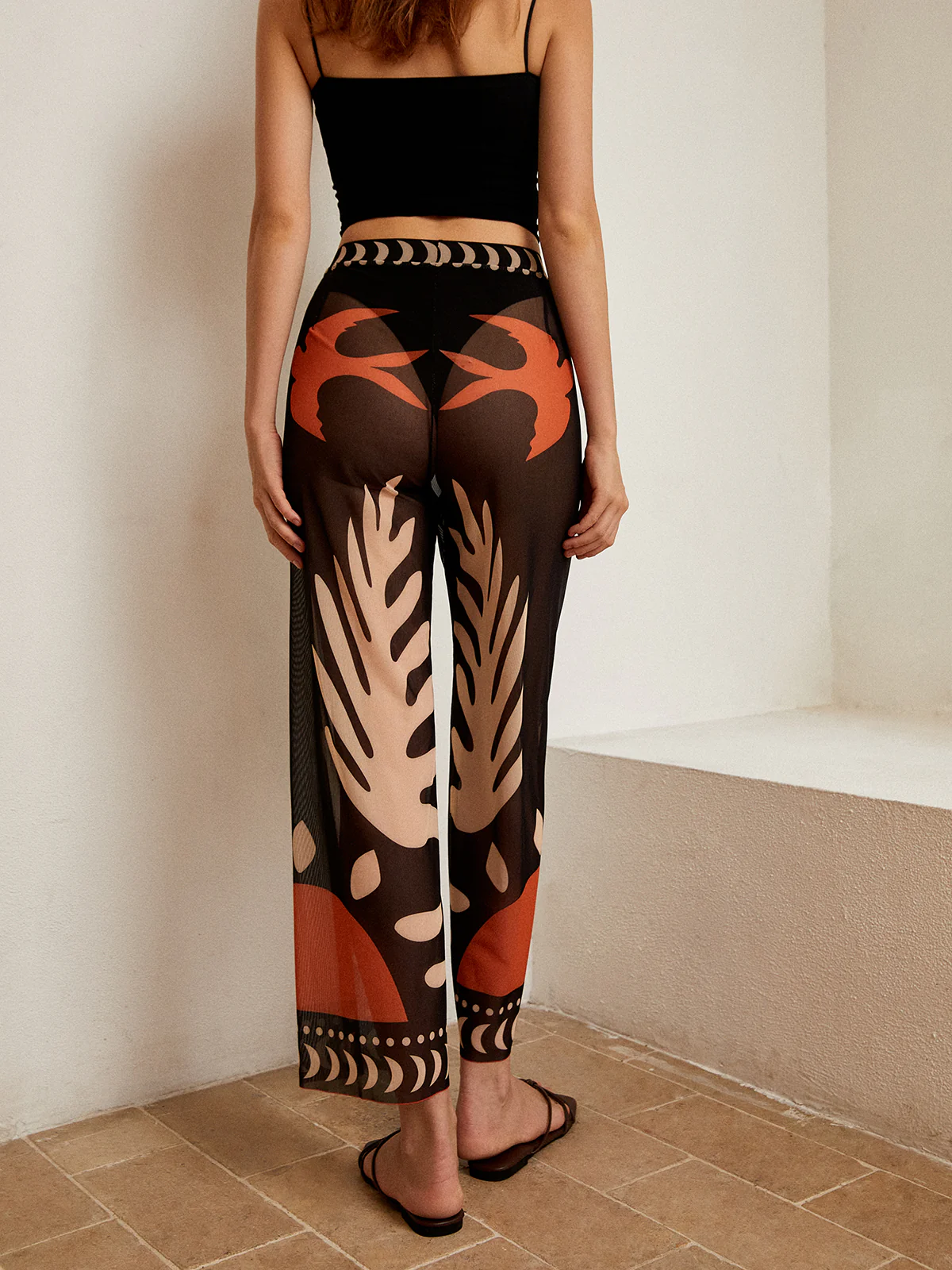 Bird Print Sheer Mesh Pants - Image 5
