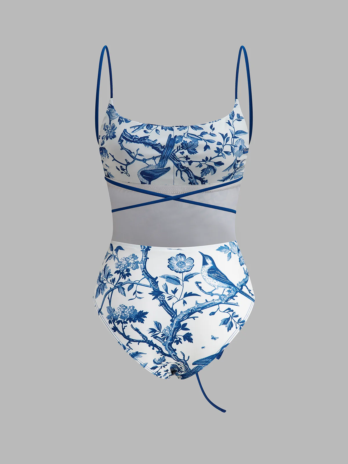 Bird Print Tie-Waist One-Piece Swimsuit - Image 5