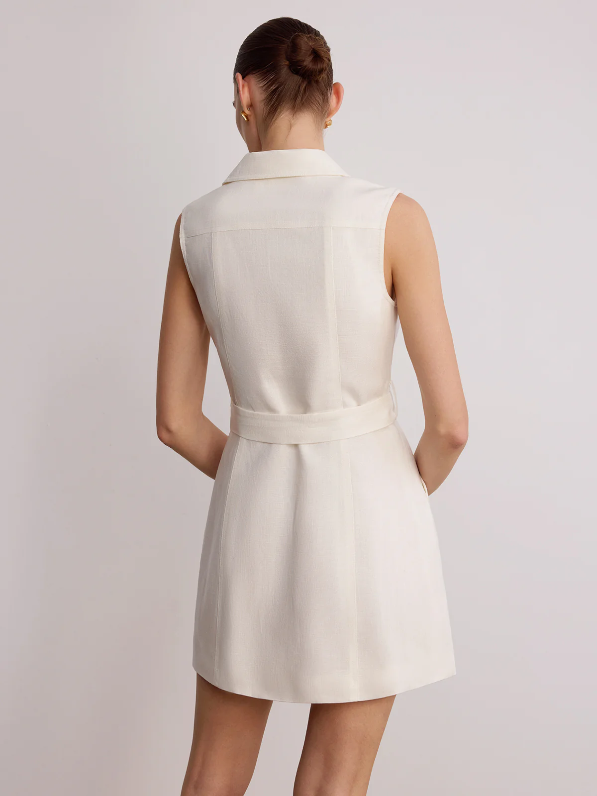 Blazer Collar Sleeveless Belted Linen Mini Dress - Image 6