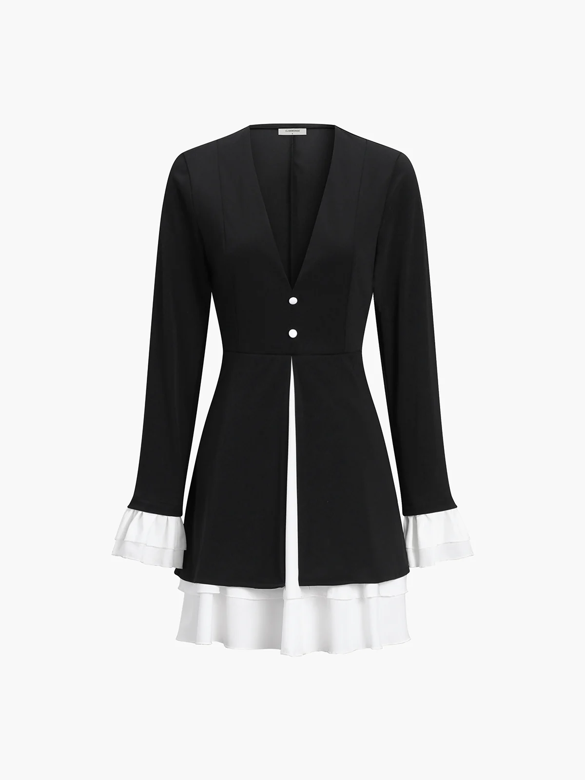 Blazer V-Neck Buttoned Short Dress - Image 2