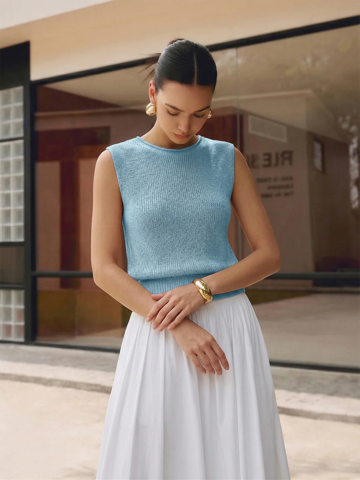 Bloused Waist Sleeveless Knit Top - Image 7