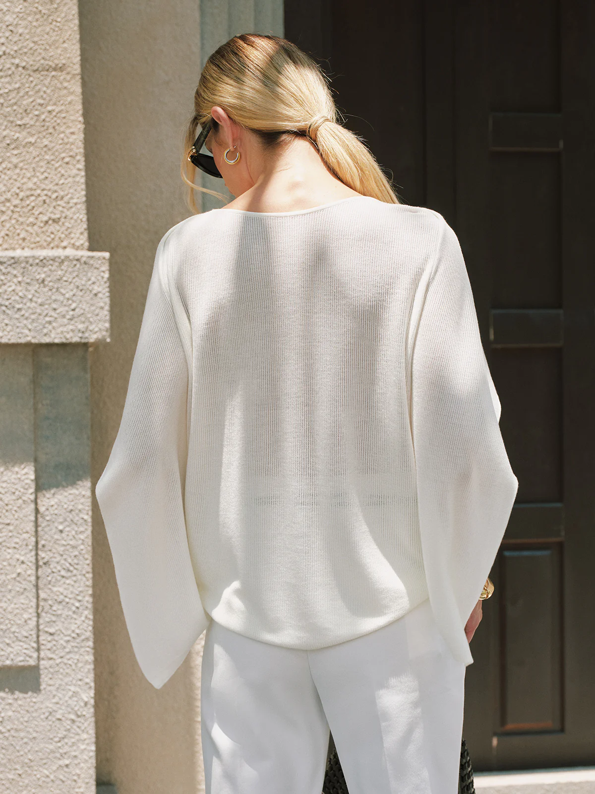 Boat Neck Cape Sleeve Knit Top - Image 3