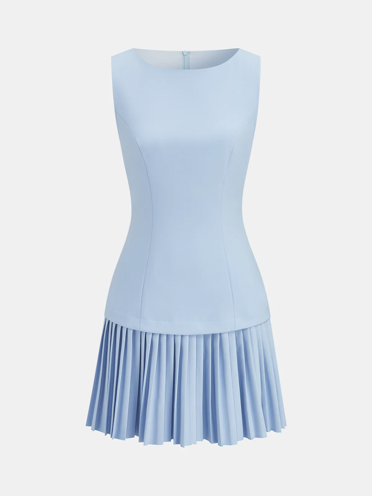 Boat Neck Sleeveless Pleated Mini Dress