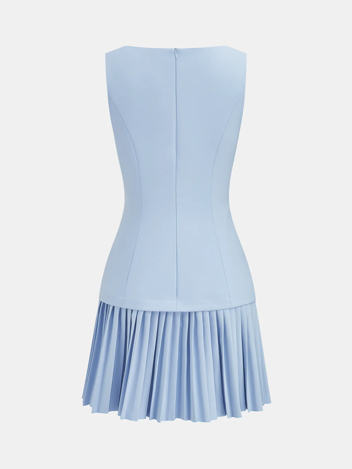 Boat Neck Sleeveless Pleated Mini Dress - Image 2