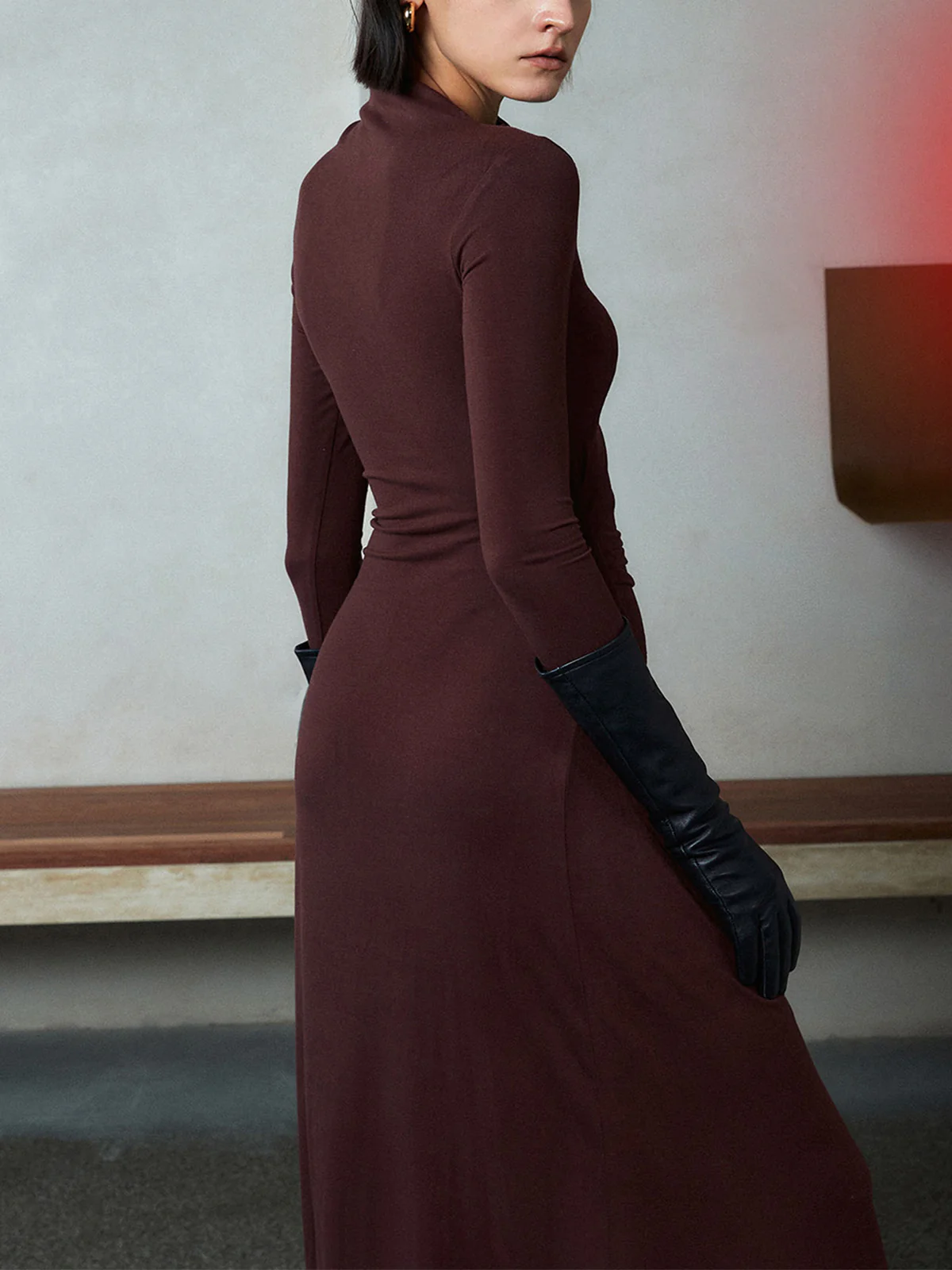 Bodycon Asymmetrical Neck Long Sleeve Ruched Maxi Dress - Image 3