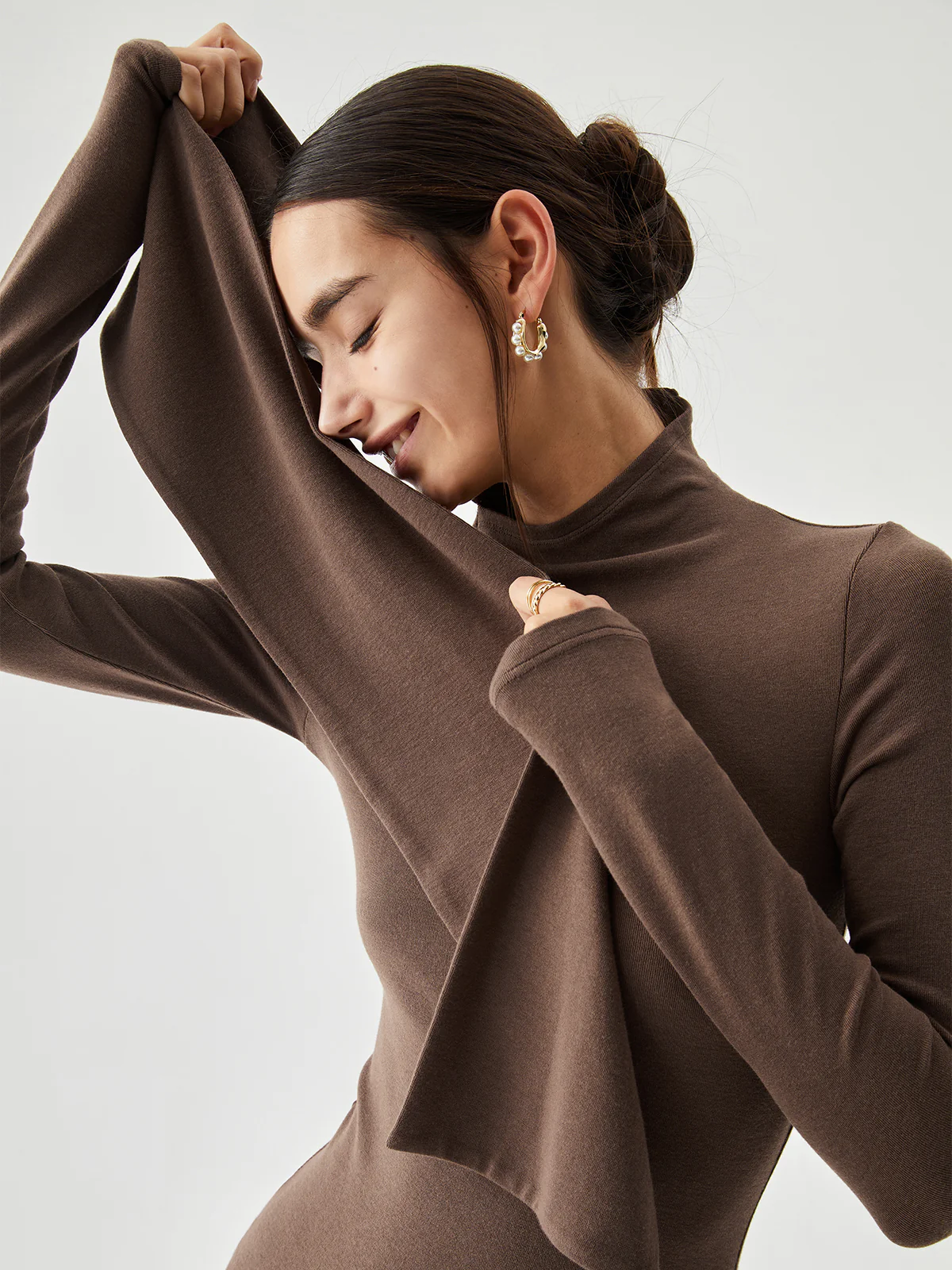 Bodycon High Neck Ribbed Knit Long Dress with Matching Scarf - Image 3