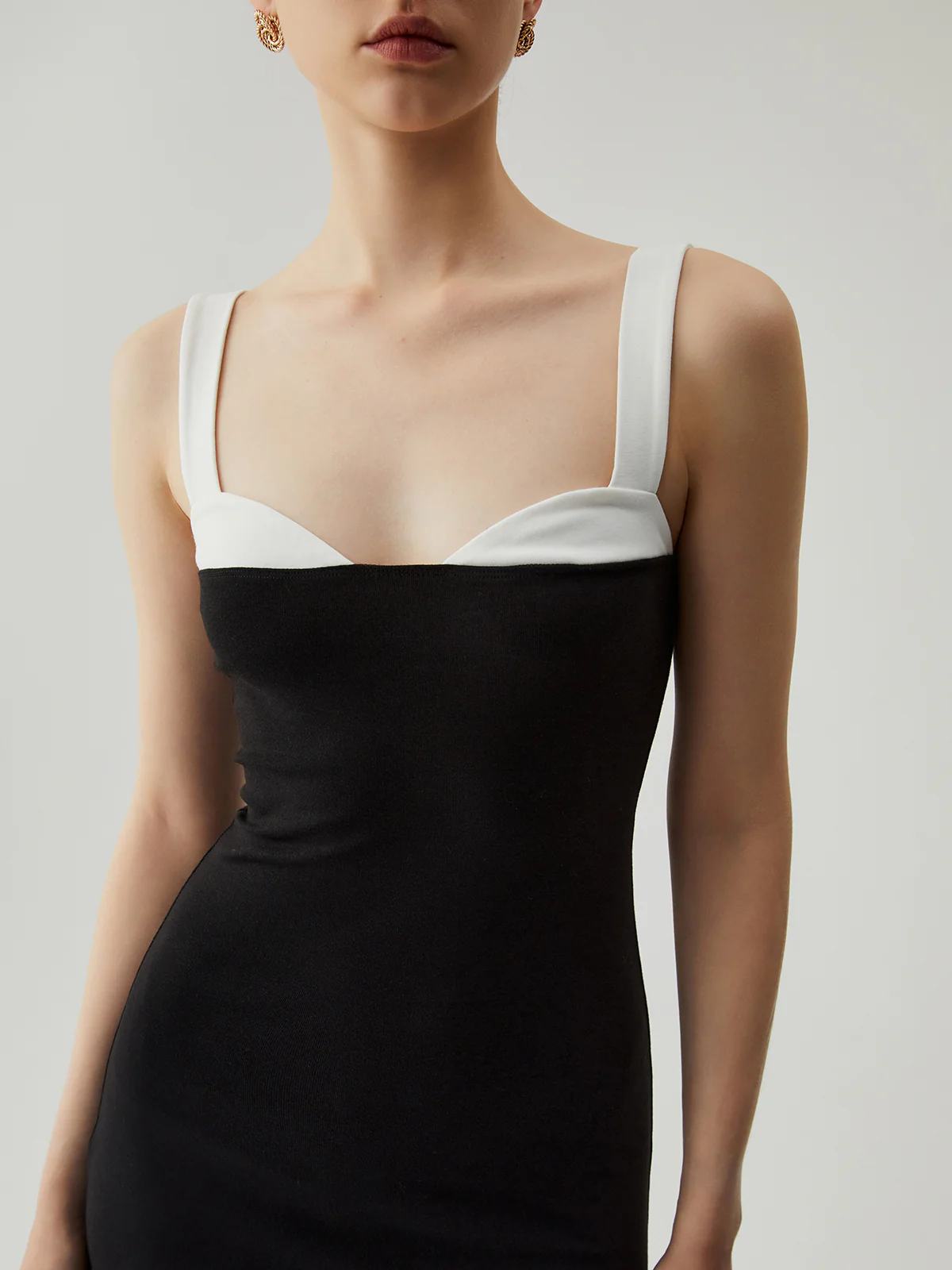 Bodycon Patchwork Sweetheart Collar Cami Midi Dress - Image 4