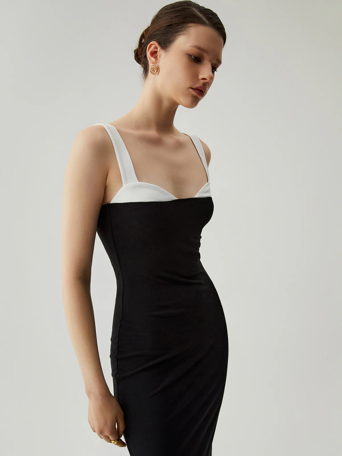 Bodycon Patchwork Sweetheart Collar Cami Midi Dress - Image 5