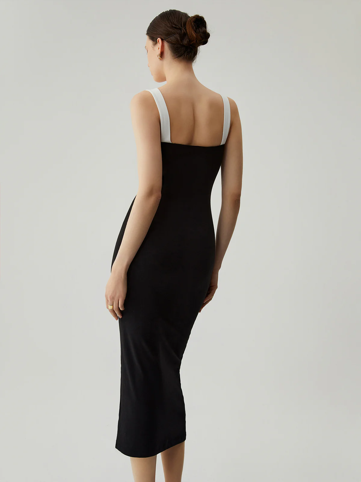 Bodycon Patchwork Sweetheart Collar Cami Midi Dress - Image 6