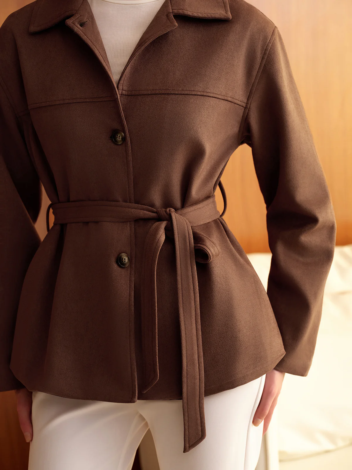 Belted Suede Effect Polo Jacket - Image 4