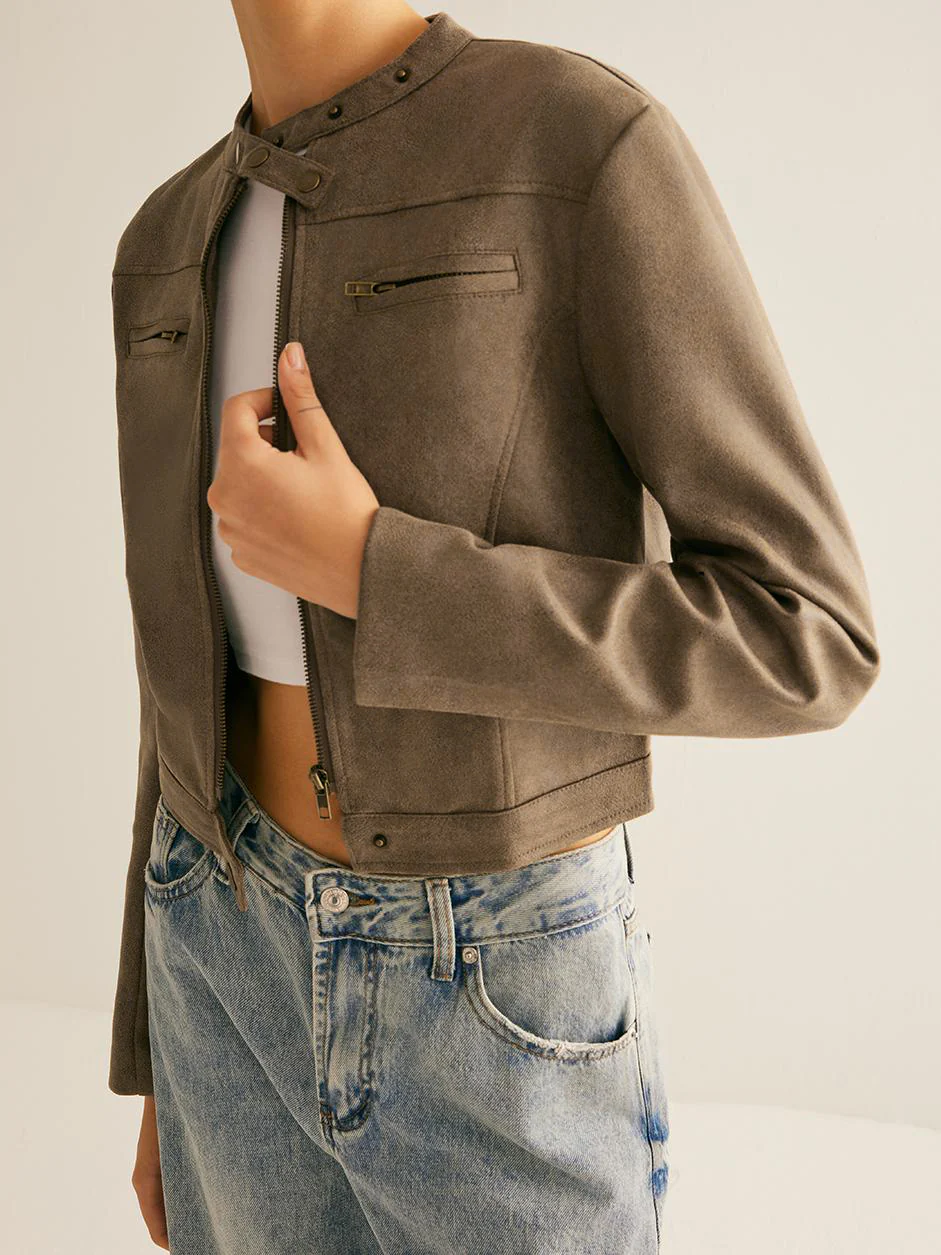 Boheme Button-Collar Zipper Jacket - Image 2