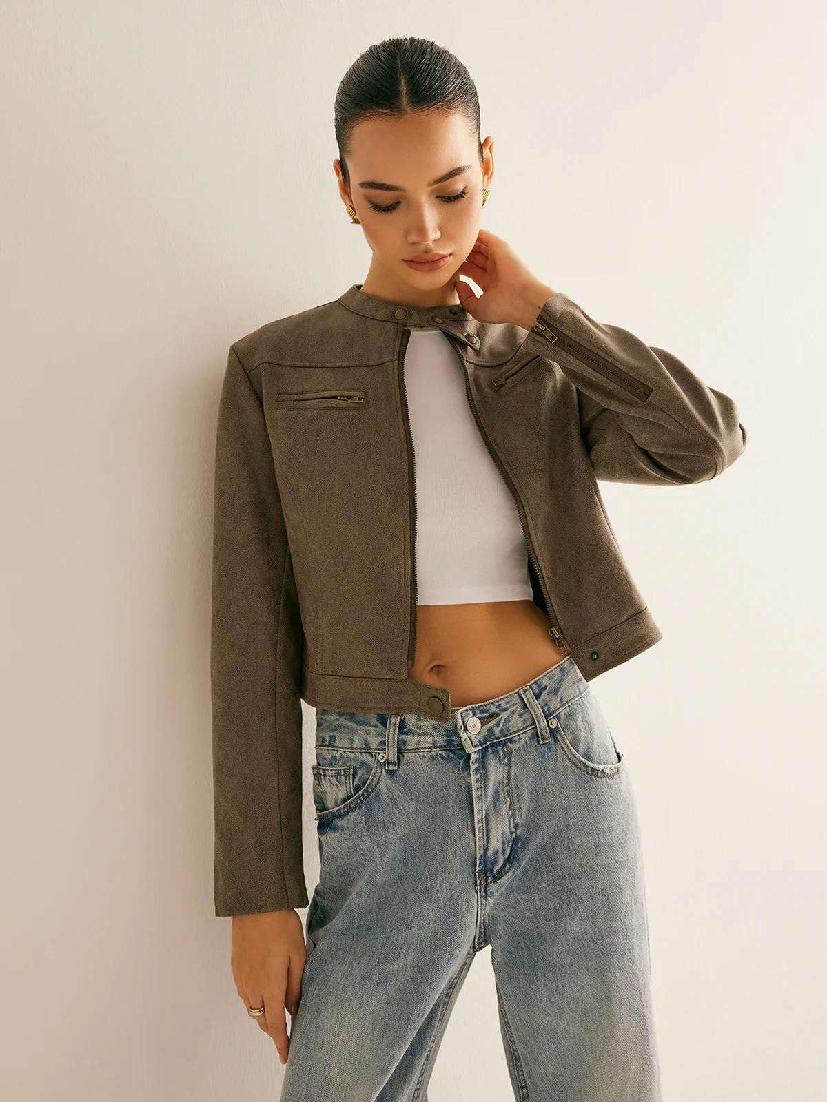 Boheme Button-Collar Zipper Jacket - Image 3
