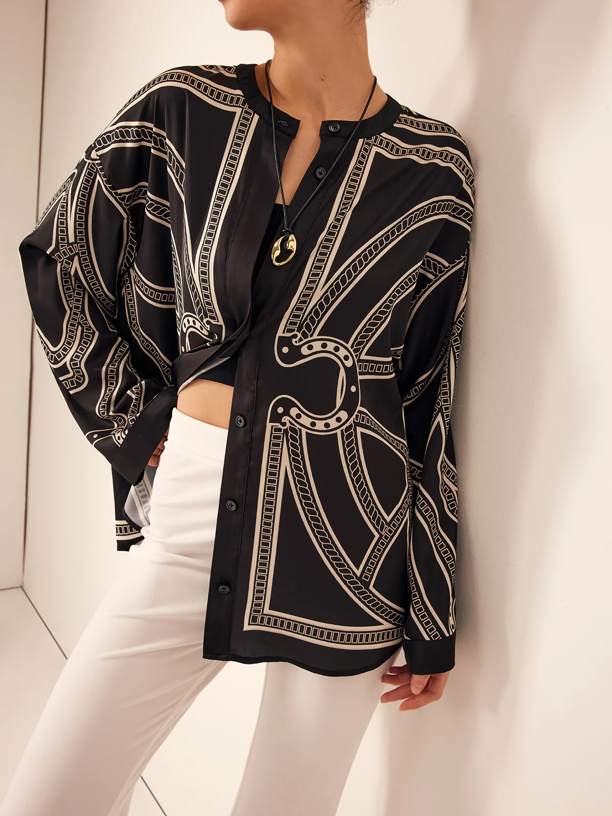Boheme Printed Breasted Satin Shirt - Image 3