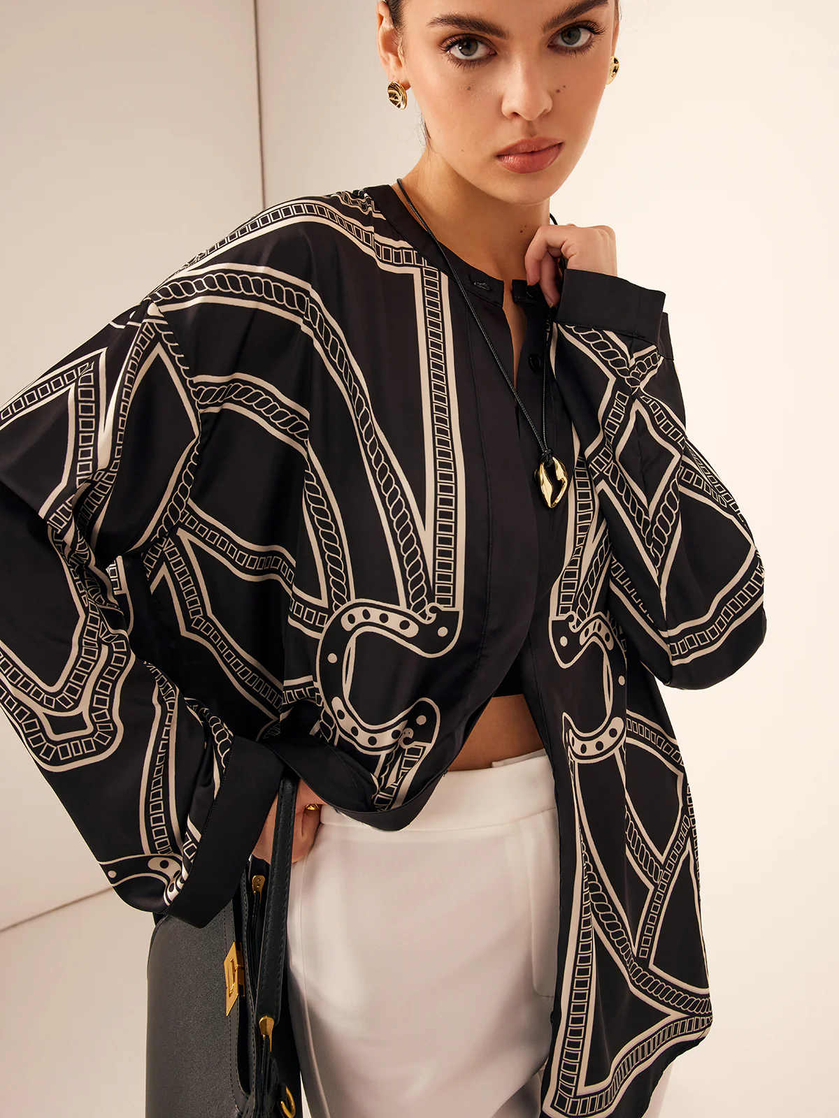 Boheme Printed Breasted Satin Shirt - Image 4