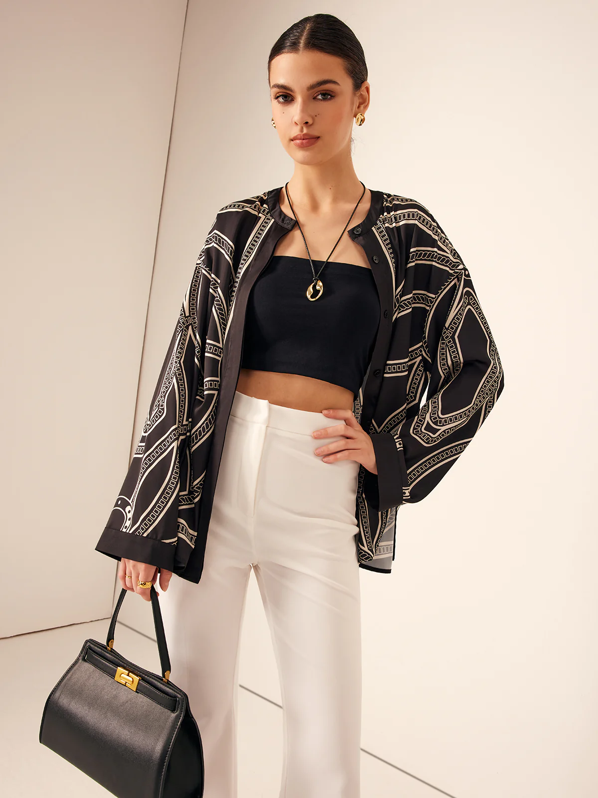 Boheme Printed Breasted Satin Shirt - Image 5