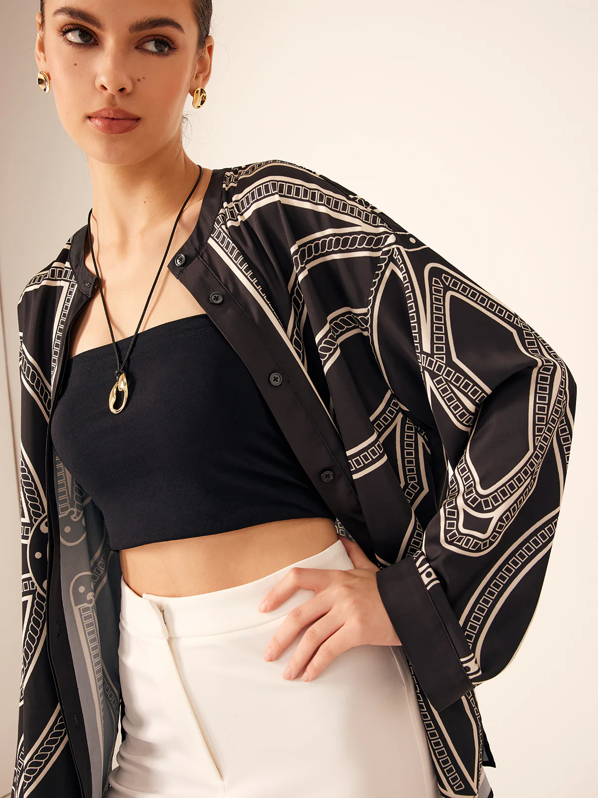Boheme Printed Breasted Satin Shirt - Image 6