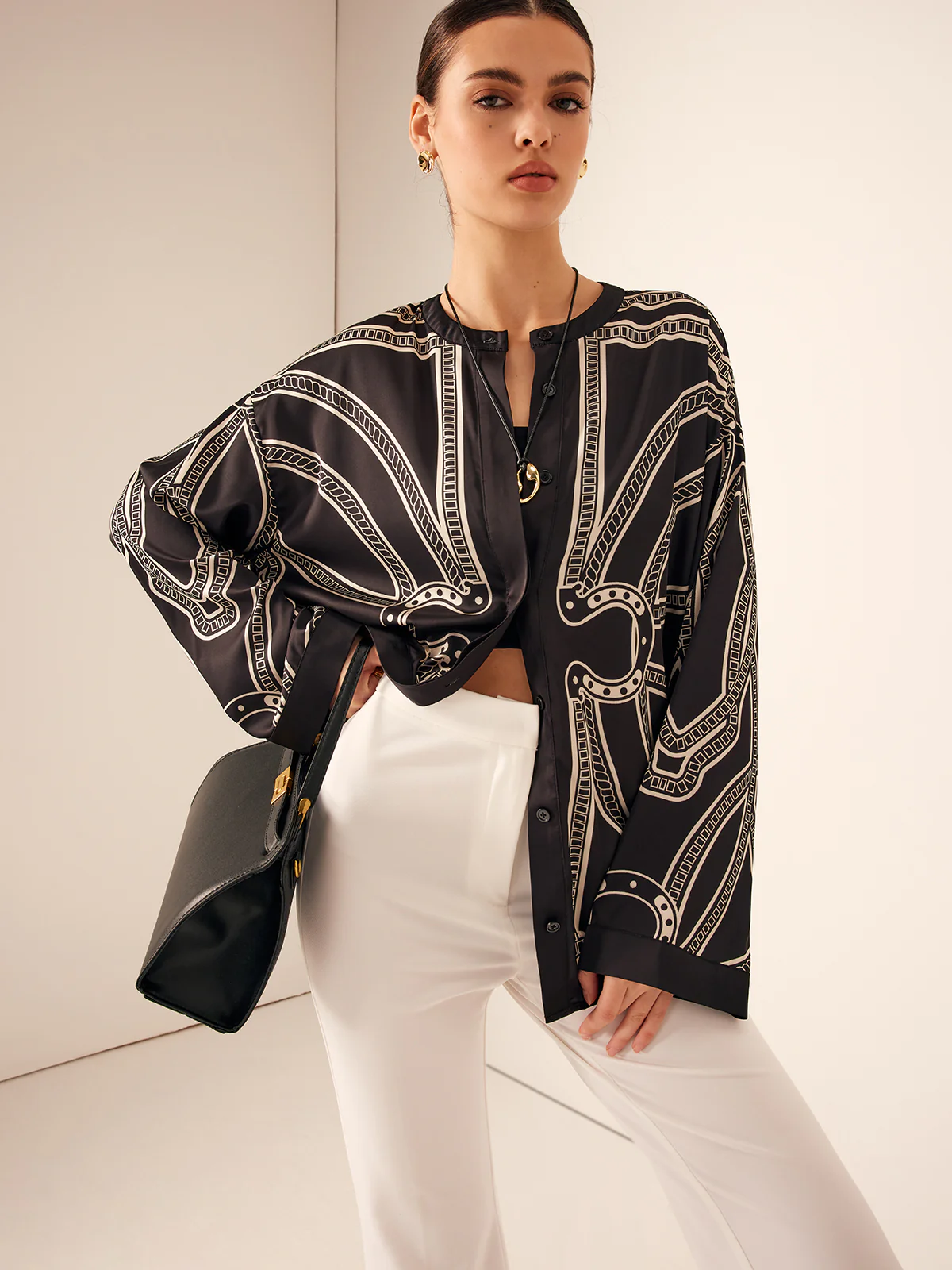 Boheme Printed Breasted Satin Shirt - Image 7