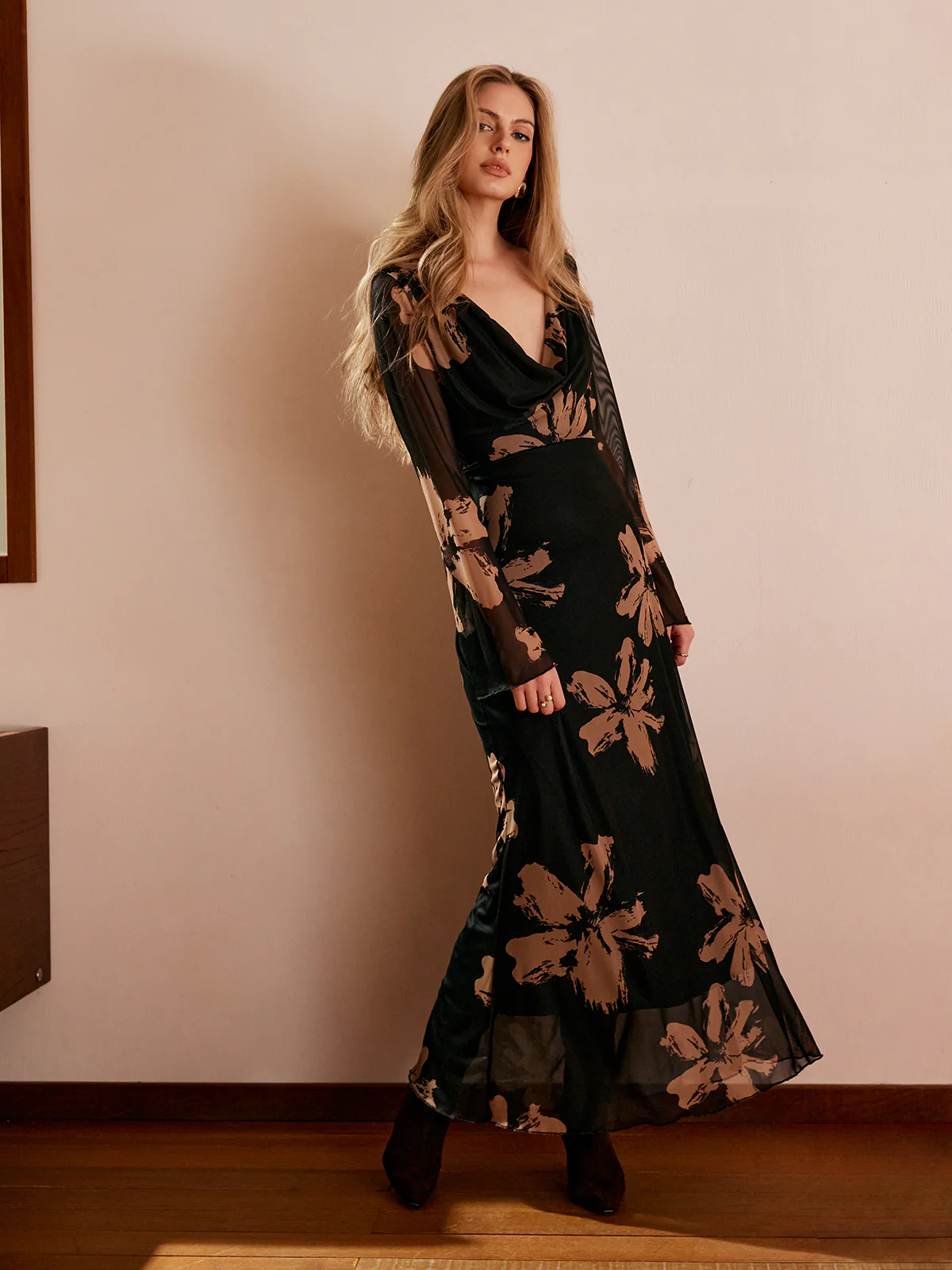 Boheme Printed Cowl Neck Floral Dress - Image 4