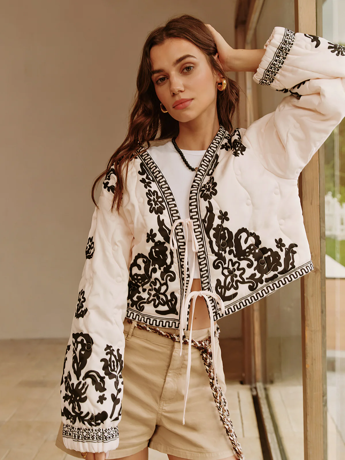 Boheme Printed Lace Up Short Jacket - Image 3
