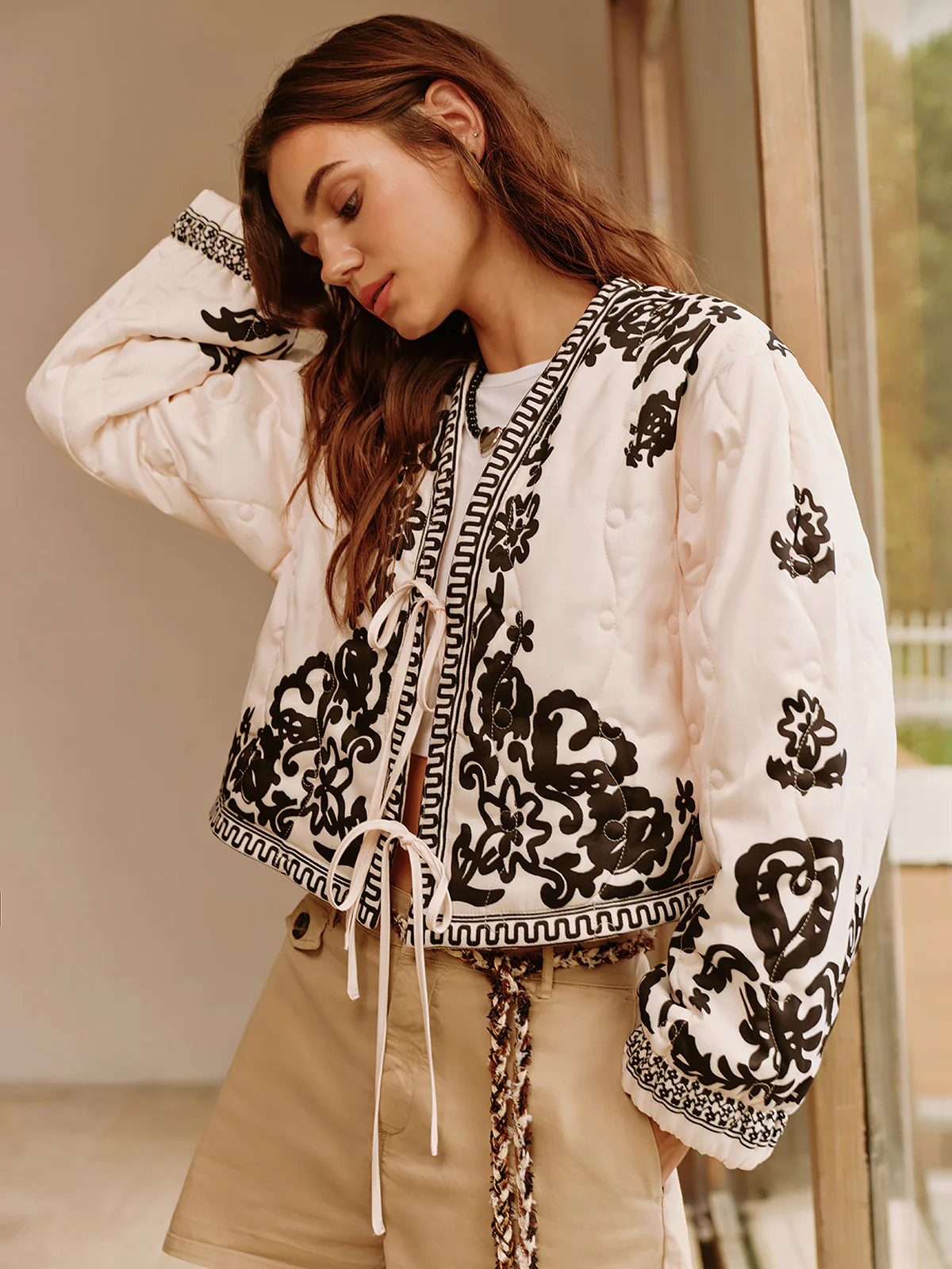 Boheme Printed Lace Up Short Jacket - Image 4