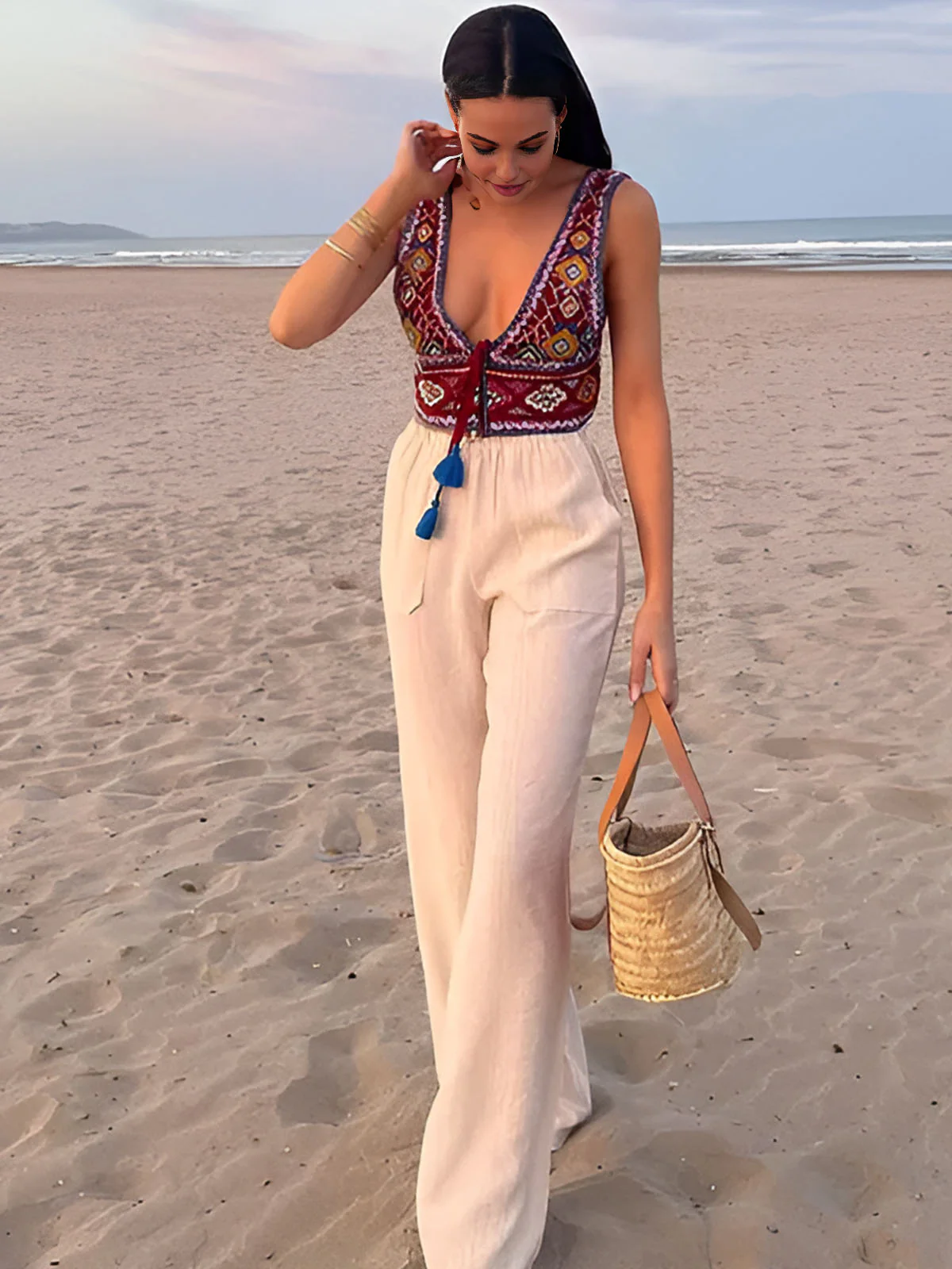 Boho Embroidery Knotted Tank Top - Image 3