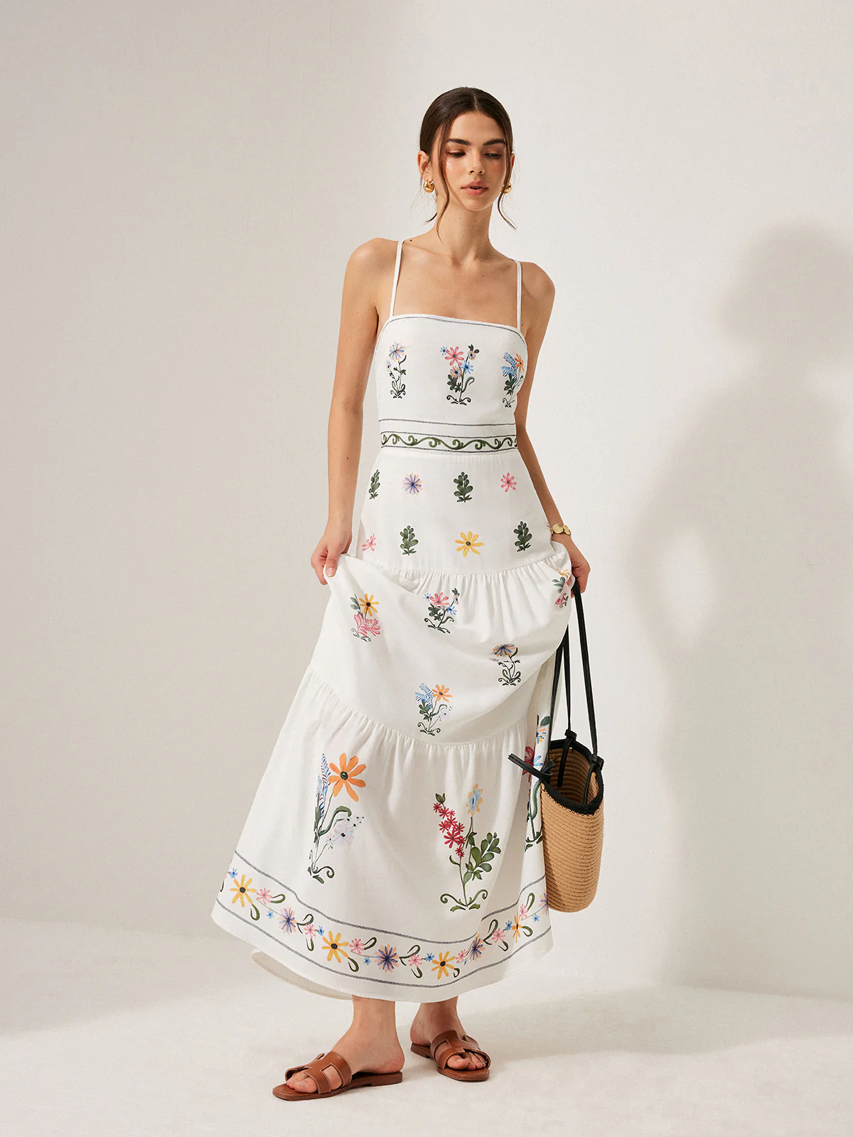 Boho Lace-Up Back Drop Waist Cami Dress