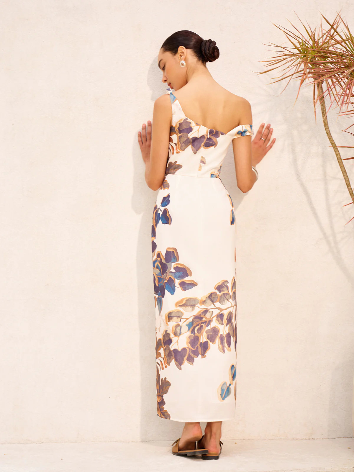 Boho Print Asymmetrical Neck Zipper Split Dress - Image 6