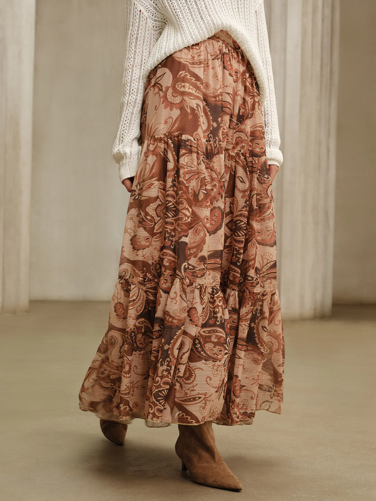 Boho Print Chiffon Maxi Skirt - Image 2