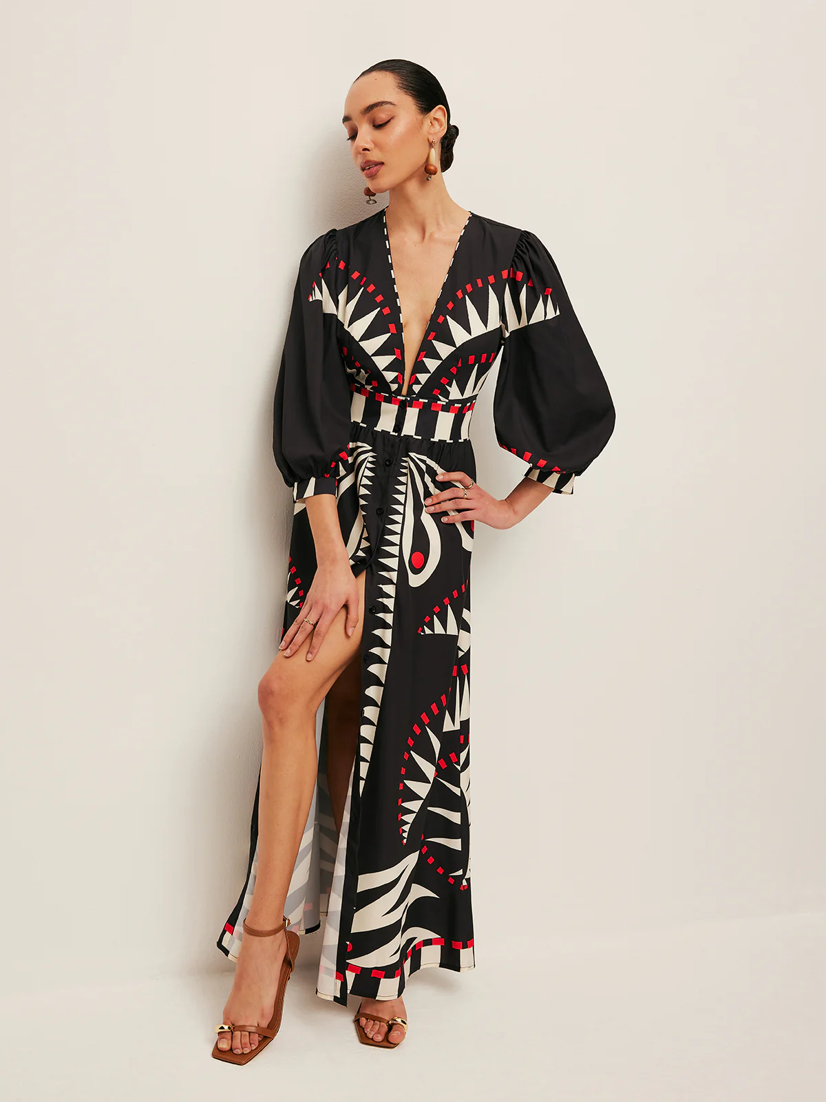 Boho Print V-Neck Split Dress - Image 2