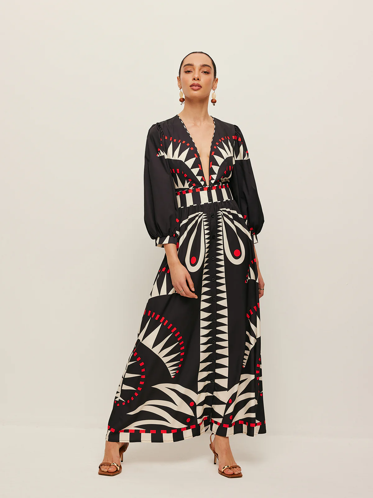 Boho Print V-Neck Split Dress - Image 4