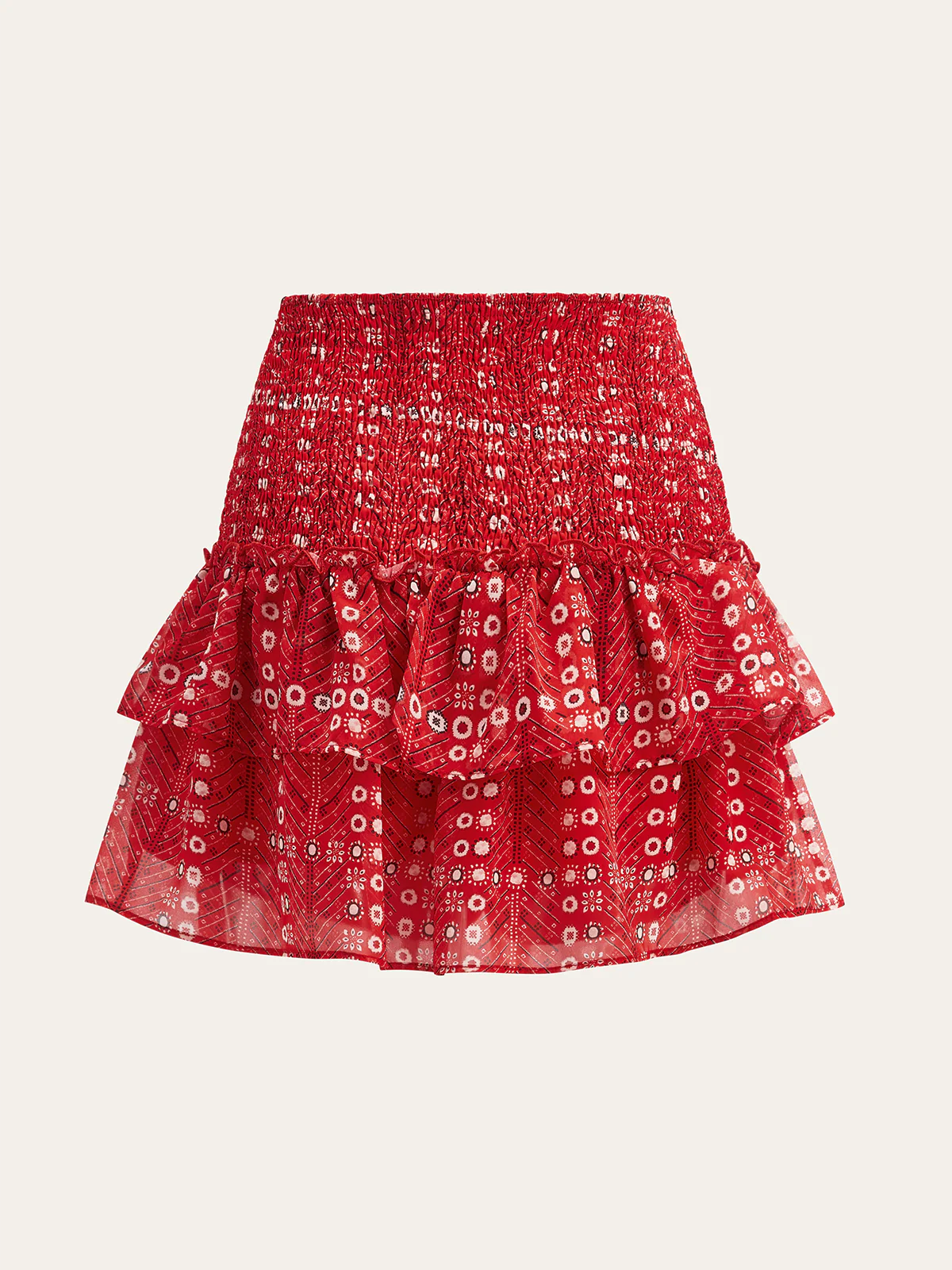 Boho Printed Smocked Tiered Mini Skirt - Image 2