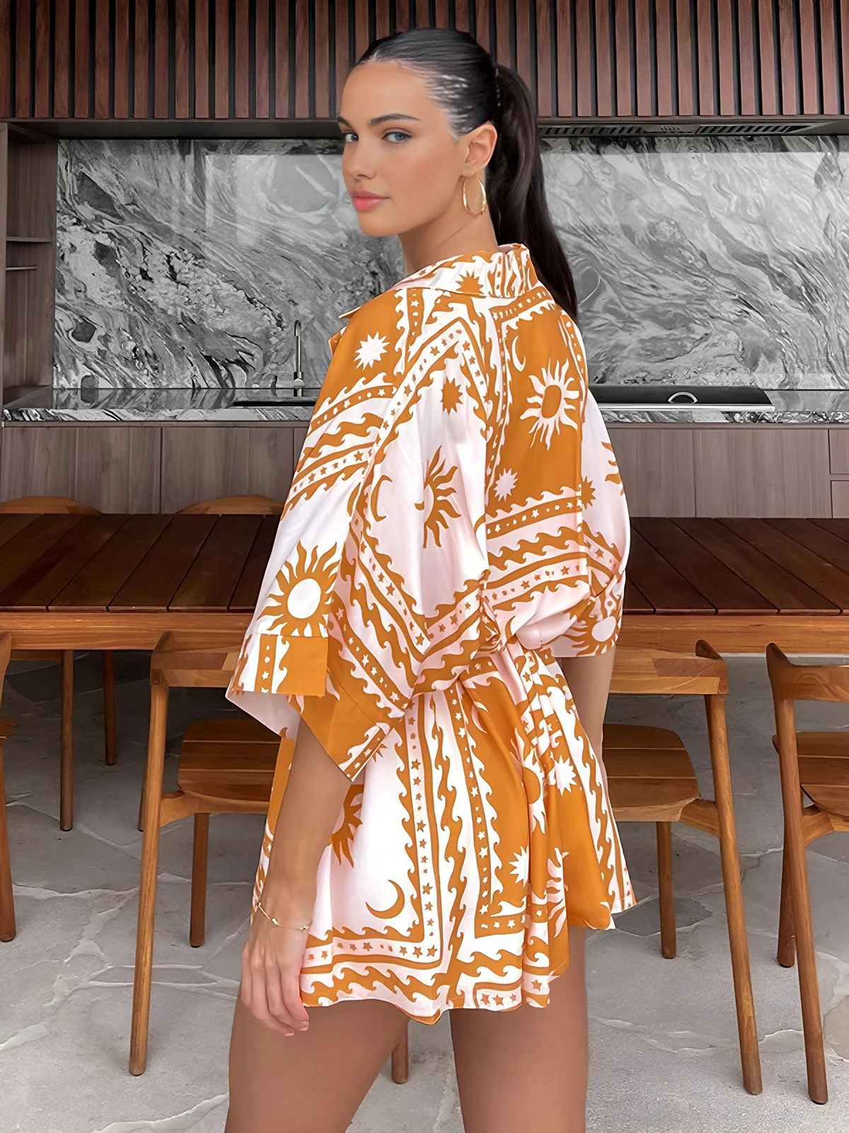 Boho Sun & Moon Pattern Short Jumpsuit - Image 3